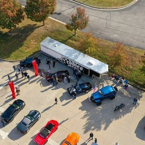 Griots Garage caffeine and gasoline, Eddies Roda and Custom, top view